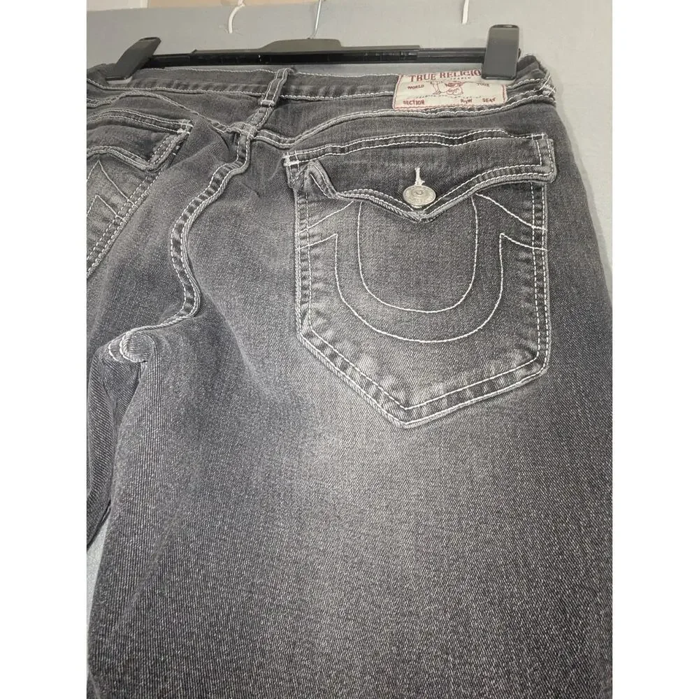 True Religion Mens Billy Relaxed Bootcut Jeans Black White Contrast Stitch Sz 32